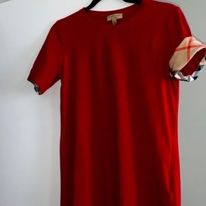 Burberry Red Beige Nova Check Trim T-shirt